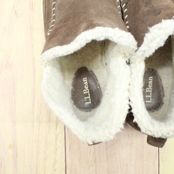 LL Bean Brown Suede Fleece Lined Mountain Slipper Moc Boot Size 7 M - Picture 6 of 10